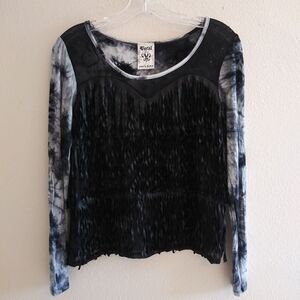Vocal Black Fringe Tie Dye Top Sz S